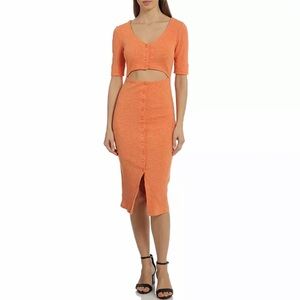 New Avec Les Filles Cutout Ribbed Midi Dress XS